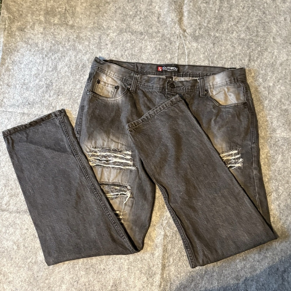 South Pole Jeans Men's Tagged 40/34 Black Gray Factory Distressed Y2K Grunge